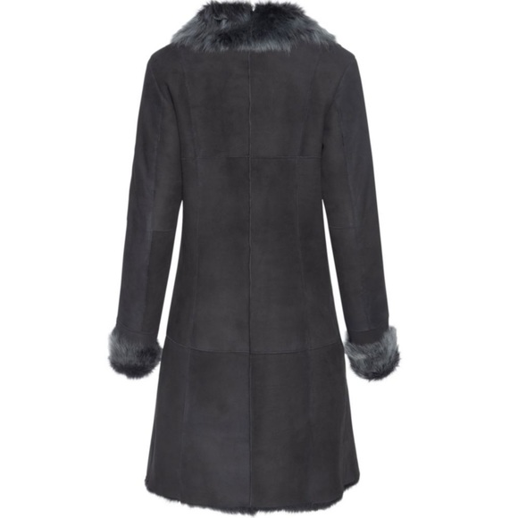 WOLFIE FURS NAPPA SUEDE AND TOSCANA SHEARLING FUR COAT IN CREAM COLLAR/CUFFS US6 - Picture 2 of 15